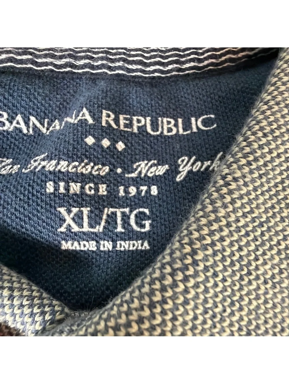 Banana Republic Men’s XL Blue Heather Pique Polo Shirt Elephant Logo 100% Cotton